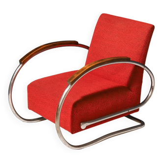 Fauteuil cantilever en tube d'acier Bauhaus, années 1930, Tchécoslovaquie, Europe