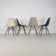 Eames Herman Miller DSW side chairs in monochrome - black / grey / greige / parchment