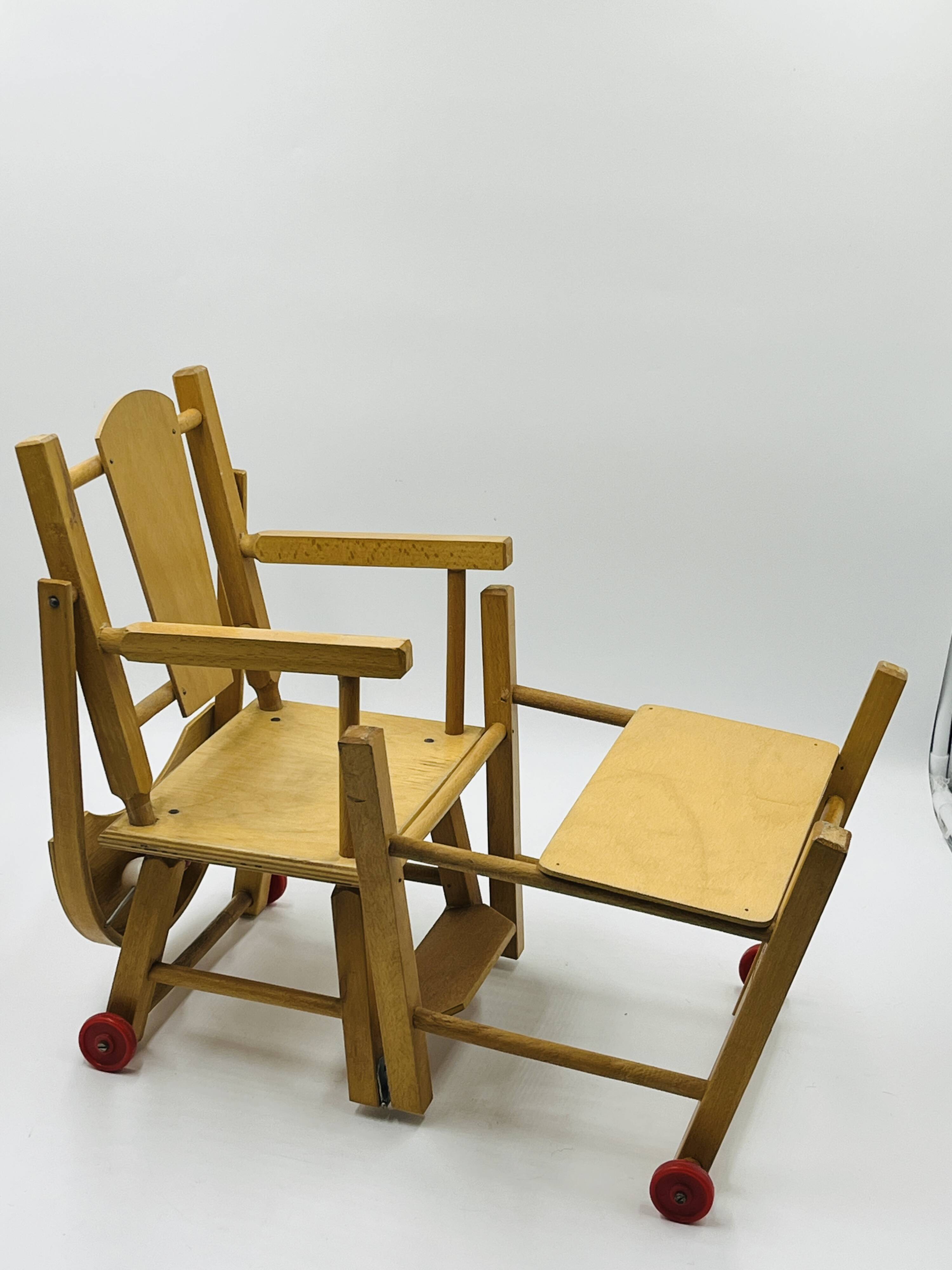 Vintage wooden doll high chair convertible into a walker