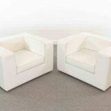 Pair of vintage Throw Away Armchairs by Willie Landels for Zanotta, white Vinyl