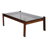 Table basse Percival Lafer en bois exotique et verre fumé – Brésil, 1970