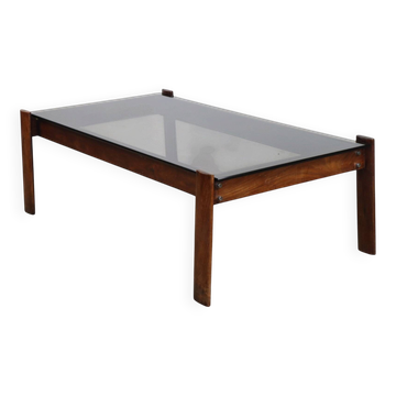 Table basse Percival Lafer en bois exotique et verre fumé – Brésil, 1970