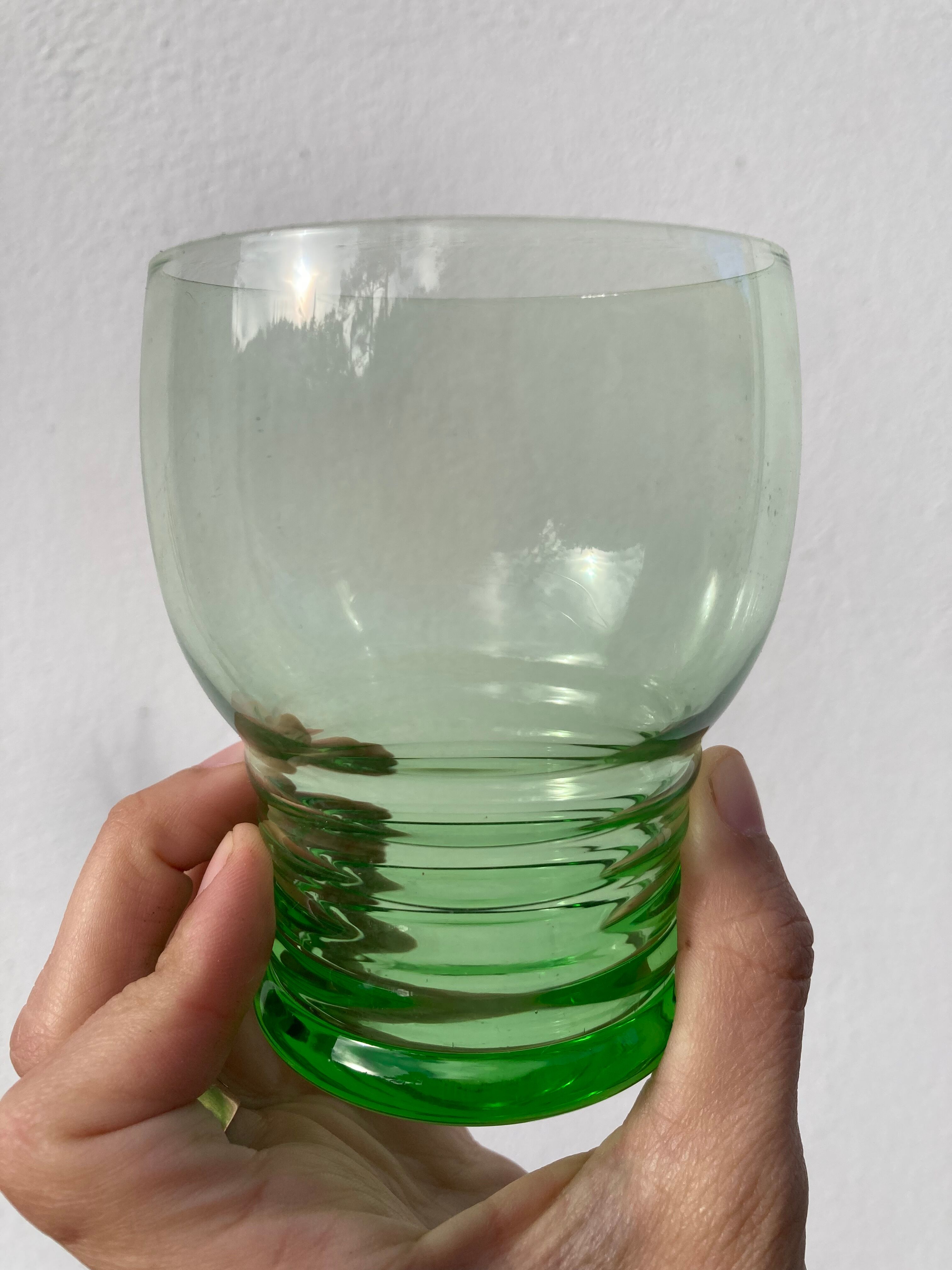 5 vintage green blown glass water glasses