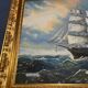 Large Marine Painting 3-Mast Sailing Ship - Sunset Sky
