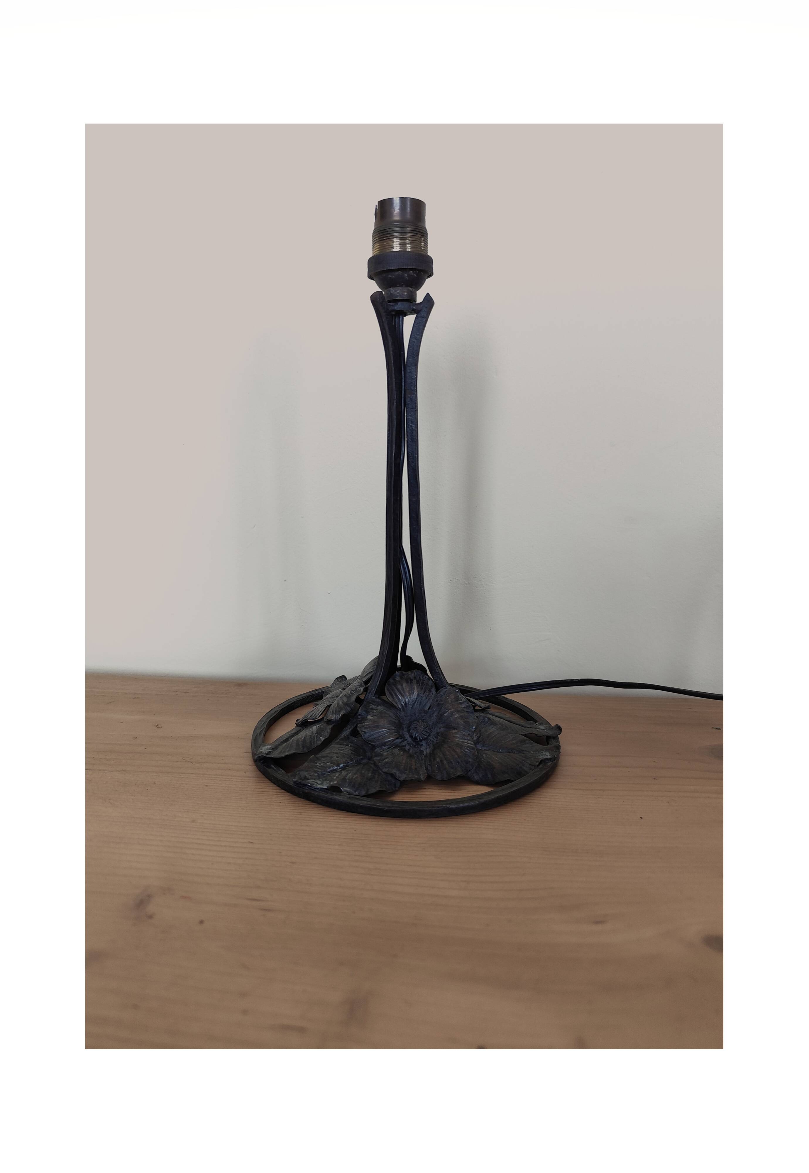 Wrought iron lamp - Art Nouveau lamp, black metal, plant decoration.