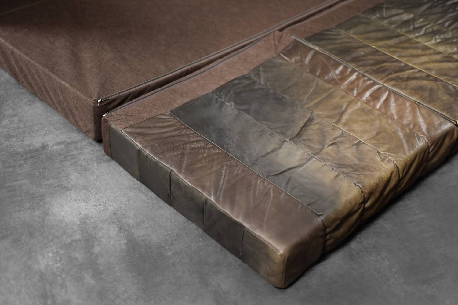 Vintage Mid-Century Modern German Brutalist 2-Seater Brown Leather Bed Sofa