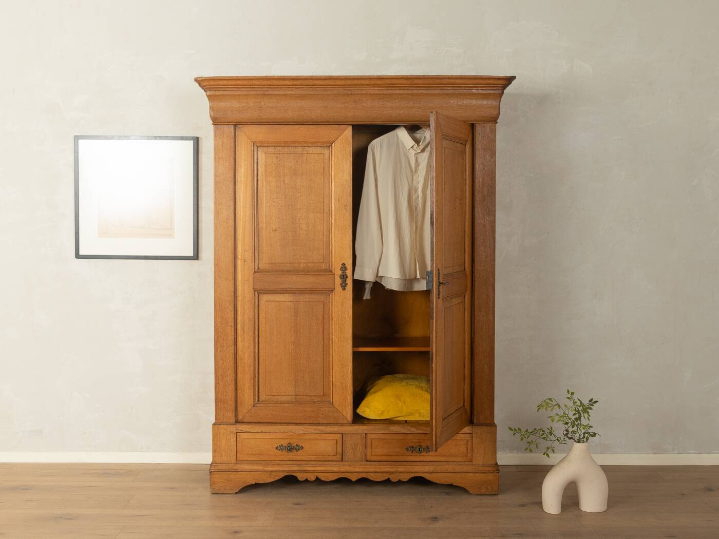 Classic Biedermeier wardrobe made of solid oak around 1840
