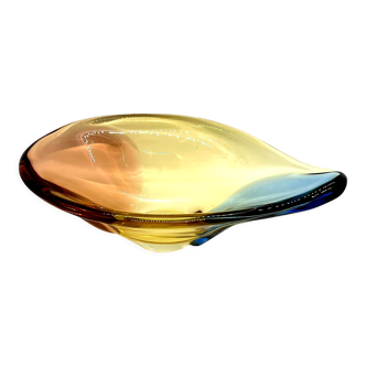 Organic modern glass platter designed by H. Machovska Mstišov Moser Karlovarske Sklo Cechoslovakia