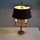 Lampe bouillotte 3 feux bronze et abat jour tôle bordeaux