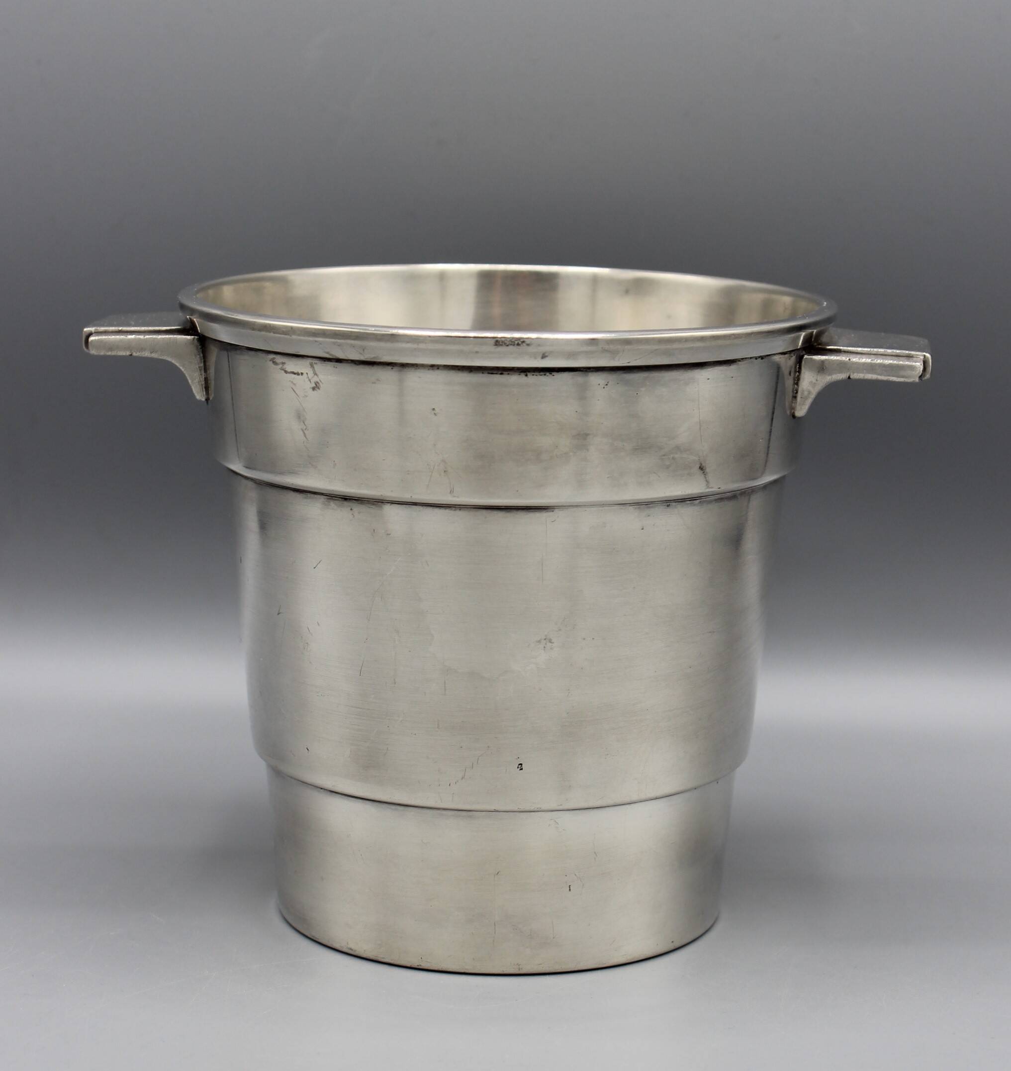 small champagne ice bucket cooler silver metal bottle art deco