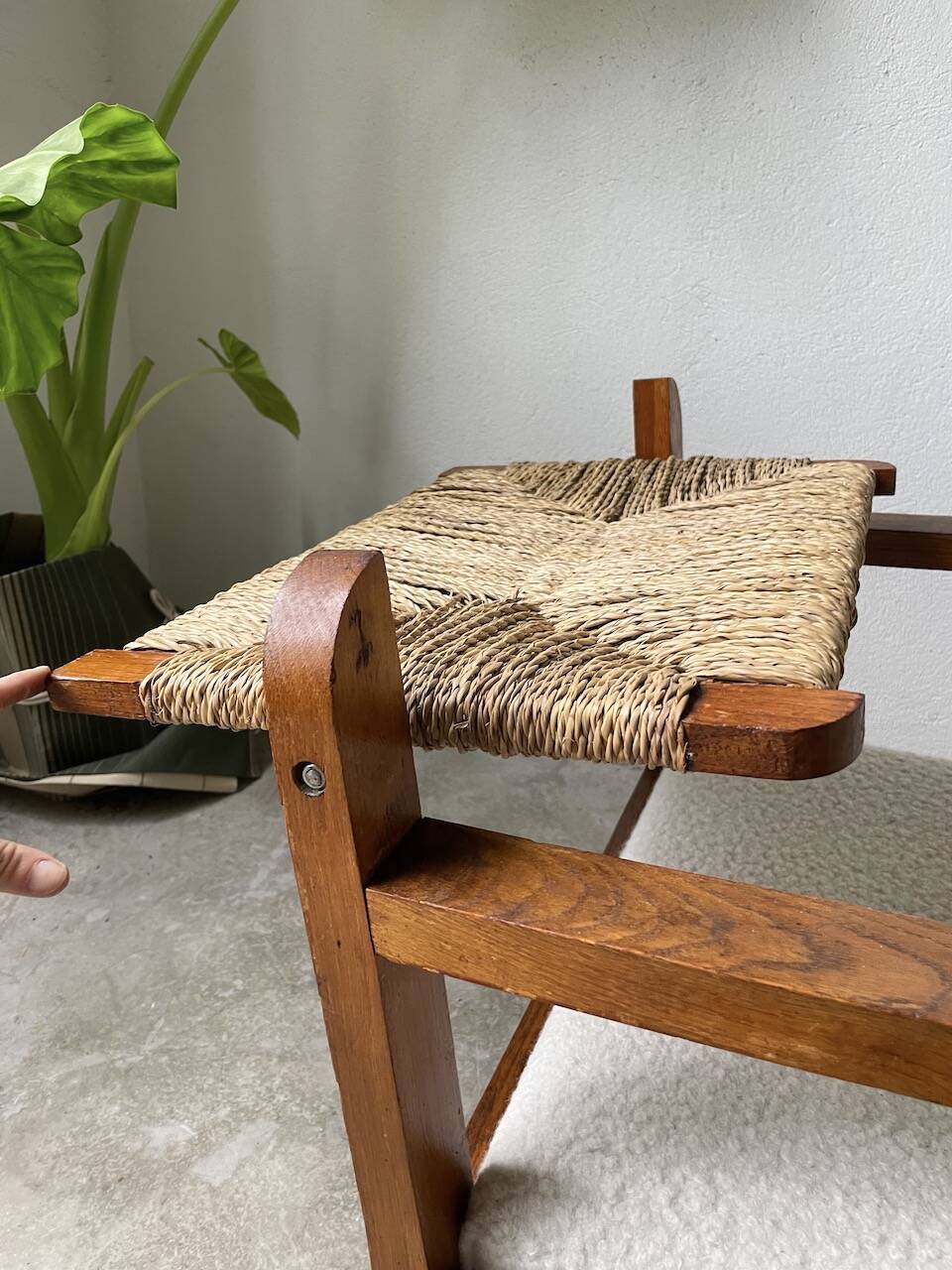 Pair of oak and straw armchairs, reconstruction style