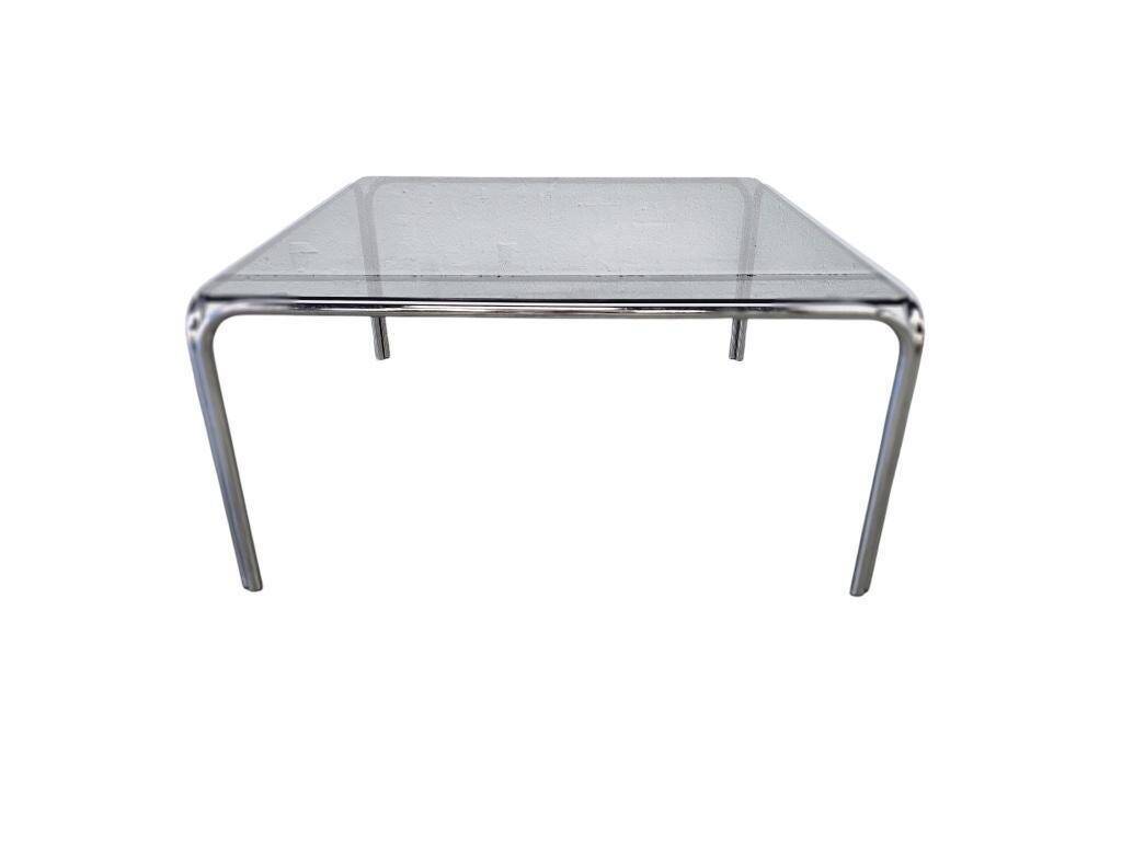 Table basse carrée vintage / table basse avec verre fumé