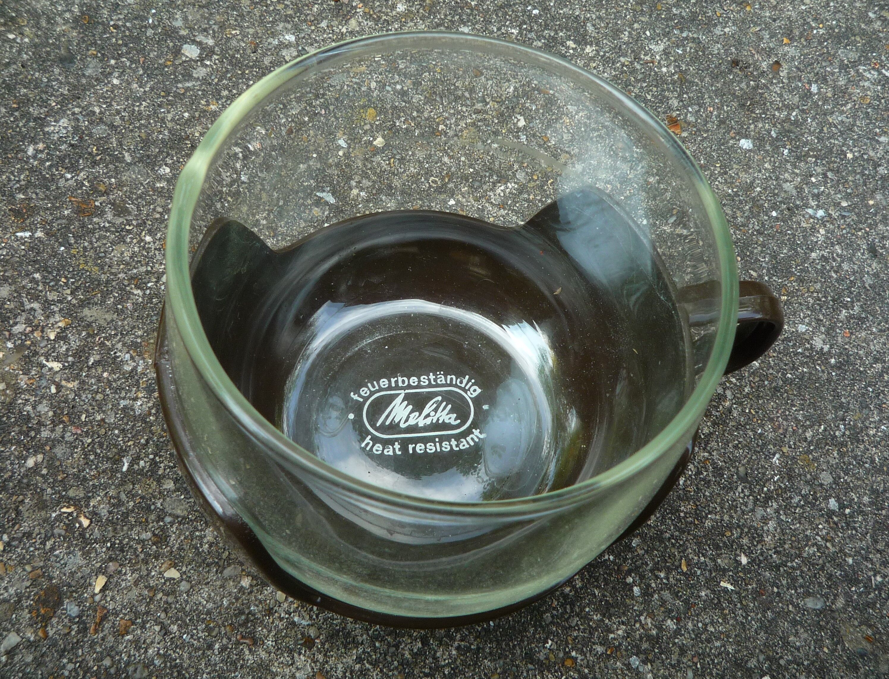 6 Melika coffee cups, brown glass and plastic, vintage 1970s