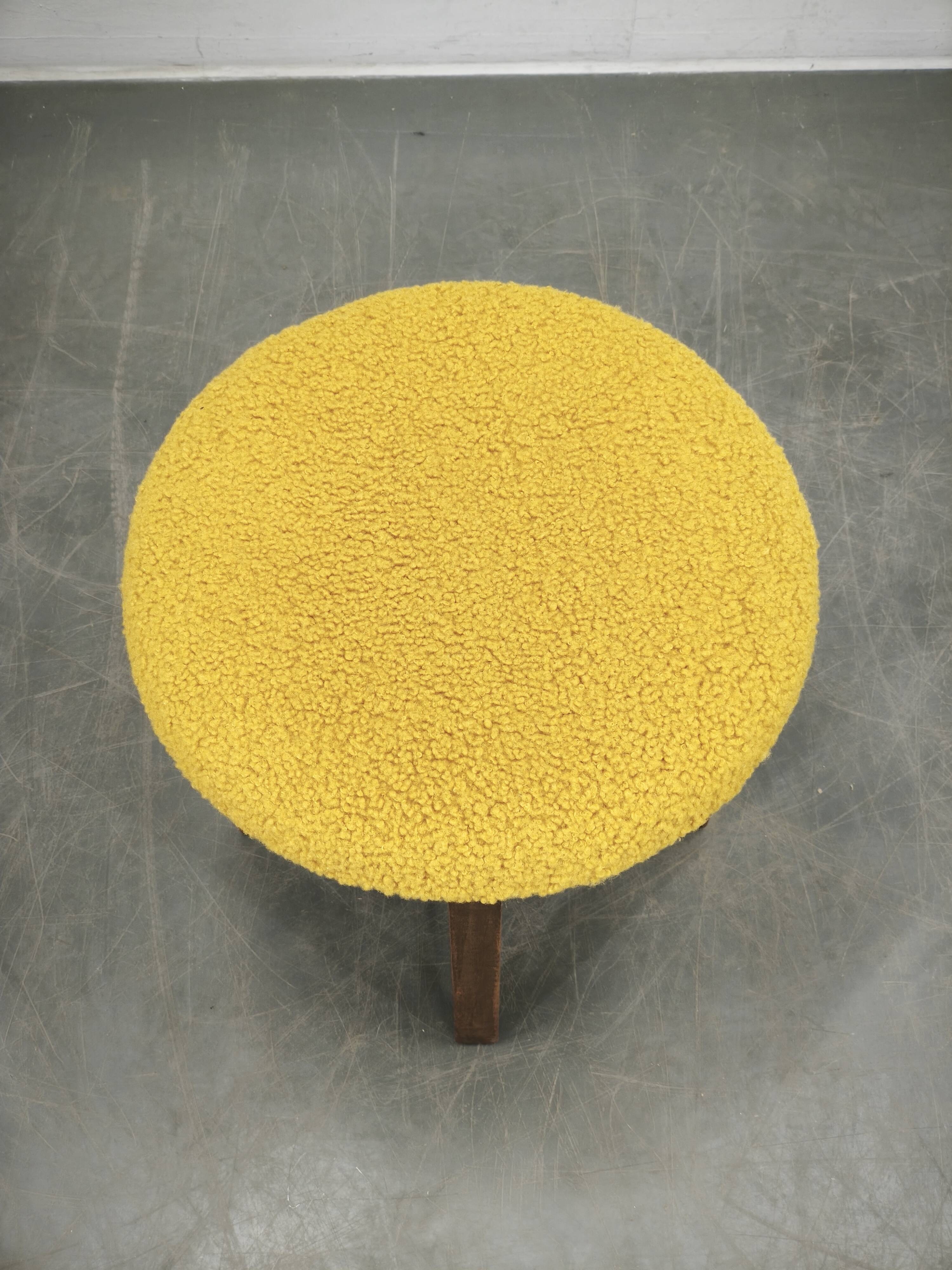 1930s Czech Art Deco Beechwood Stool with Bouclé Upholstery