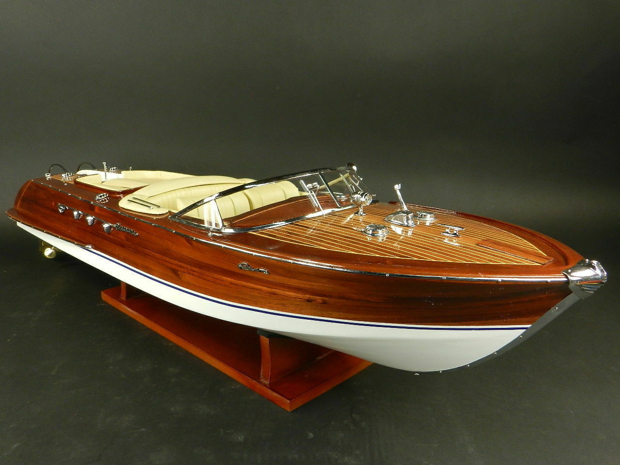 Maquette Bateau Riva Aquarama 87 Cm - Bois Acajou - Accastillage Chromé - Décoration Marine