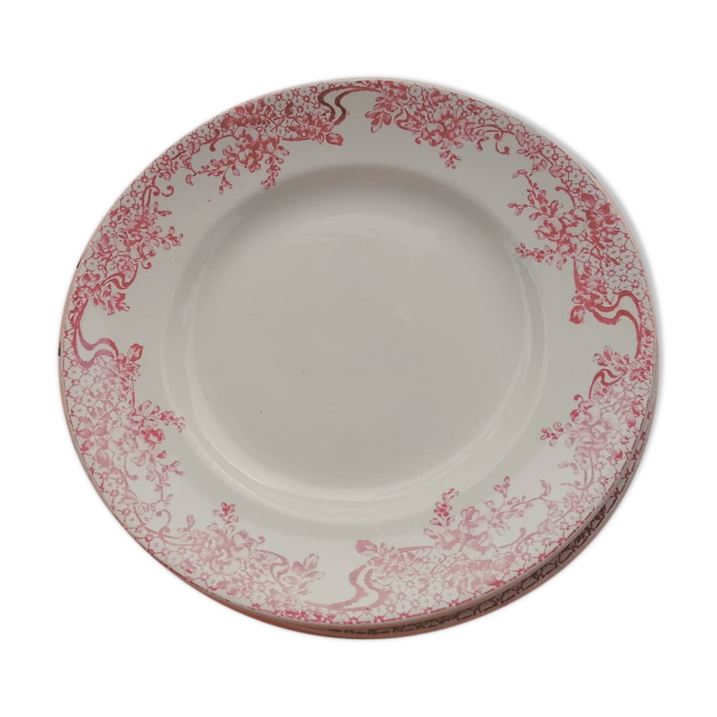 6 flat plates, Saint Amand earthenware, Fleurie series "Glycine"