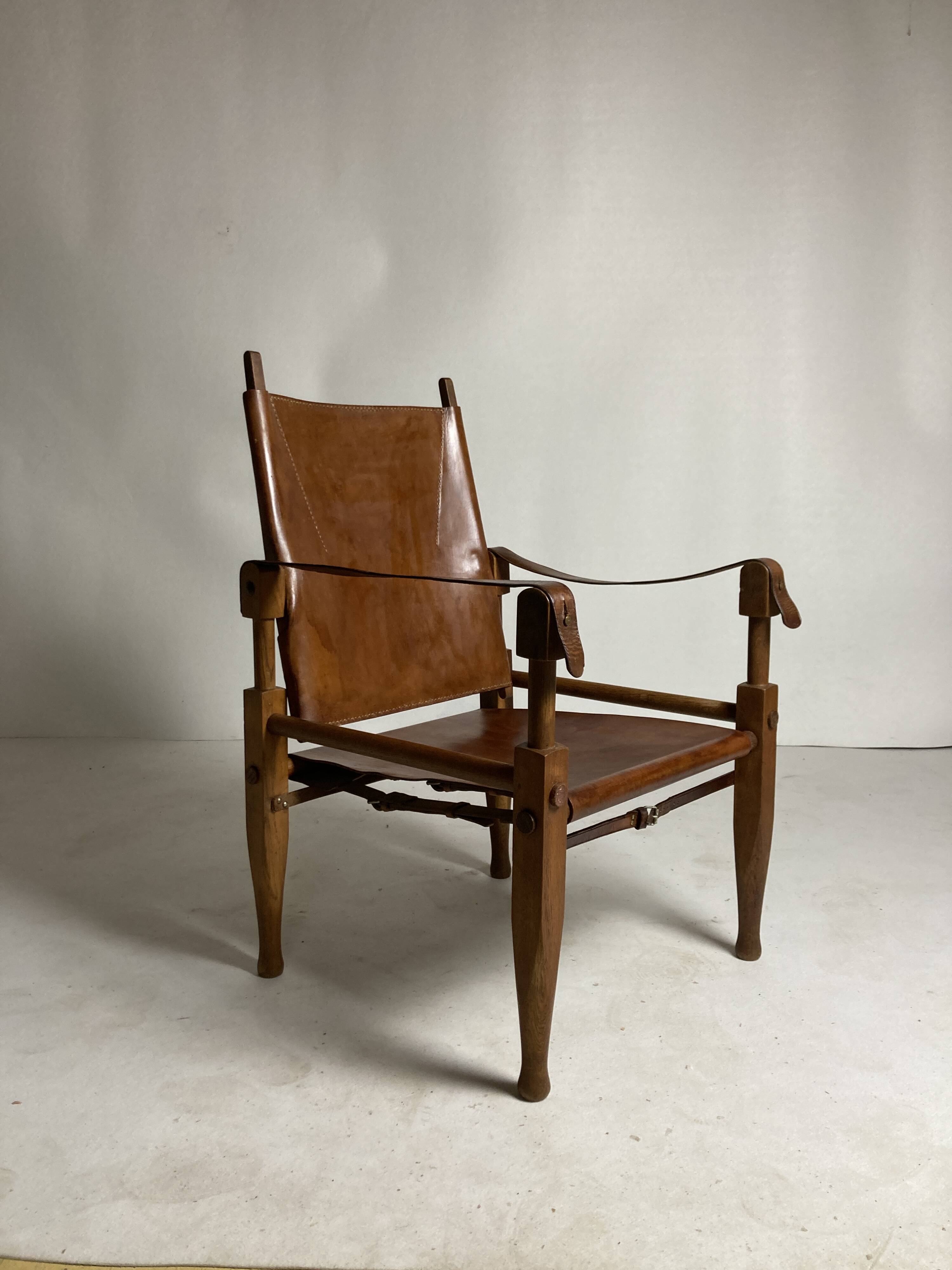 Leather safari armchair by Wilhelm Kienzle for Wohnbedarf, 1950s