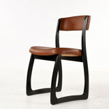 Set of 4 vintage wood and skai sled chairs