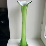 Vase soliflore en opaline et verre vert pomme style murano années 60-70