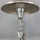 Lampe de table argentée Art-Déco en laiton chromé & verre