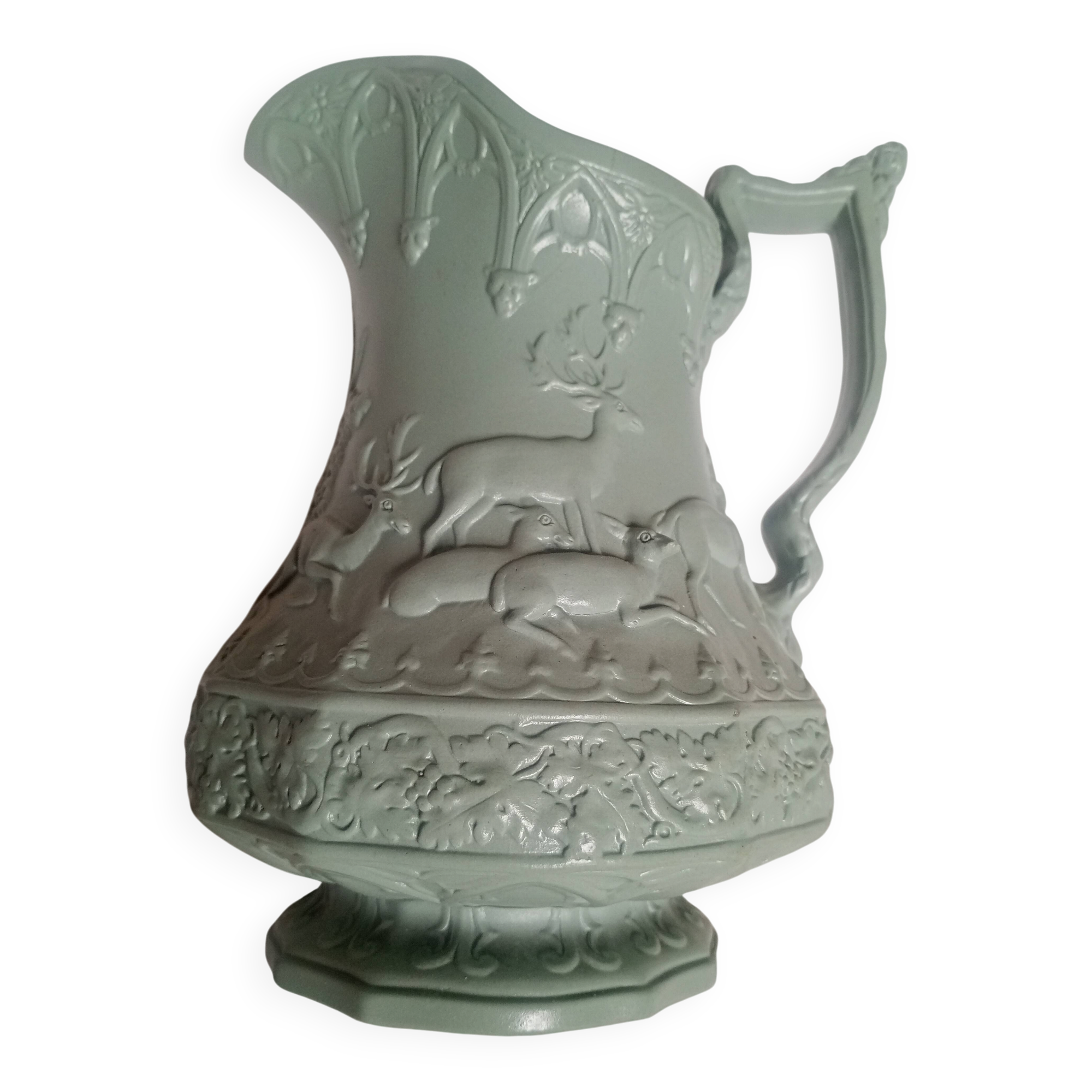HUGHES & co - Jug Pitcher ANIMALS of the FOREST DEER Glazed Stoneware England