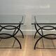Pair of Black Lacquered Wrought Iron and Glass Side Tables, French Work