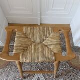 Tabouret de bar haut en teck et rotin