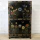 Vintage black Chinese lacquer cabinet with flowers and birds / bohemian