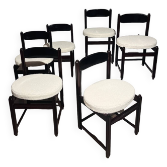 Set de 6 chaises bouclette blanche Italie 1970