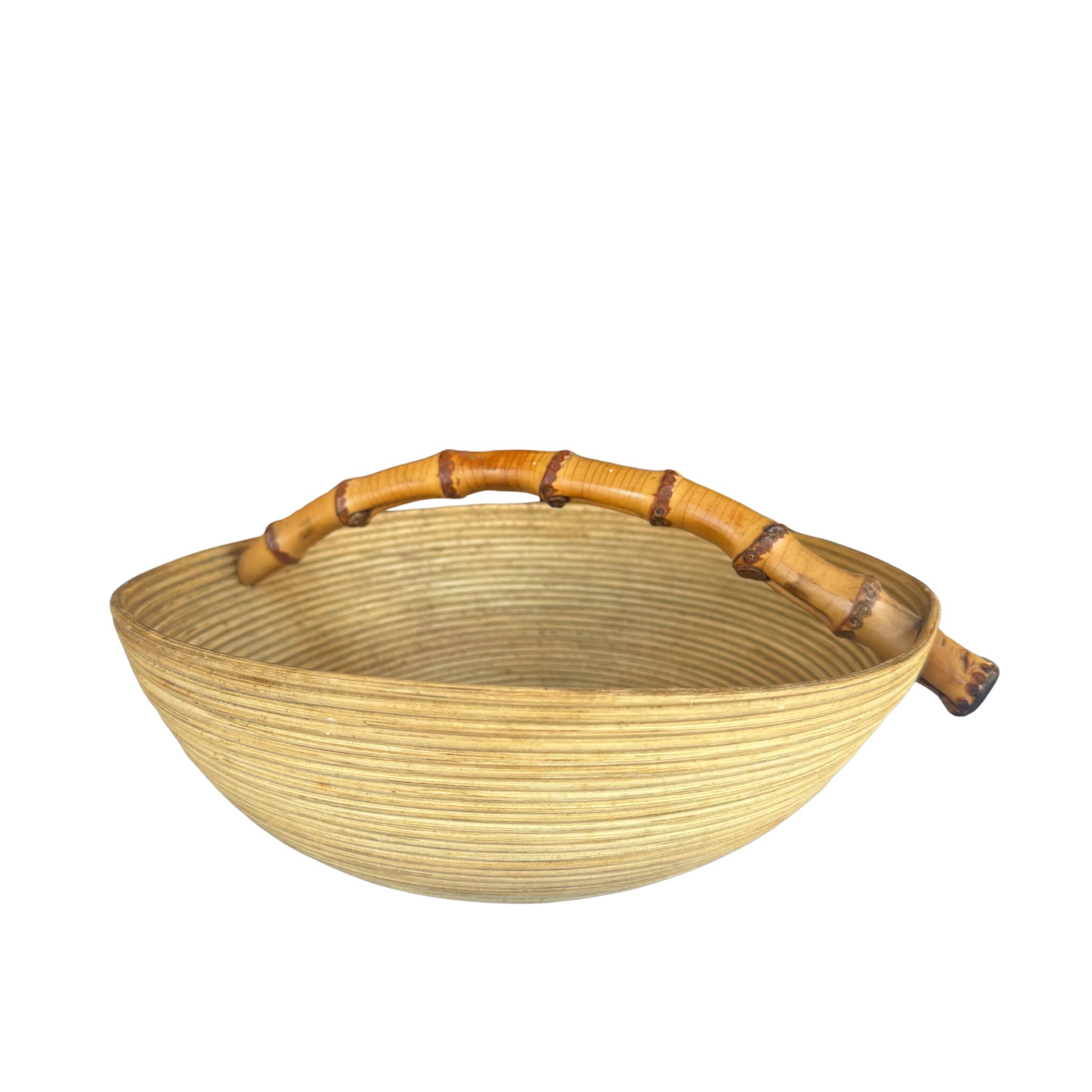 Sculptural basket by Pieter van Gelder – turned wood & bamboo handle