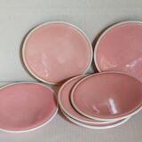 Six old pink earthenware dessert plates