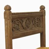 Antique Oak Chair with Gothic and Religious Carvings