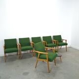Set of 6 groene eetkamerstoelen met beukenhout