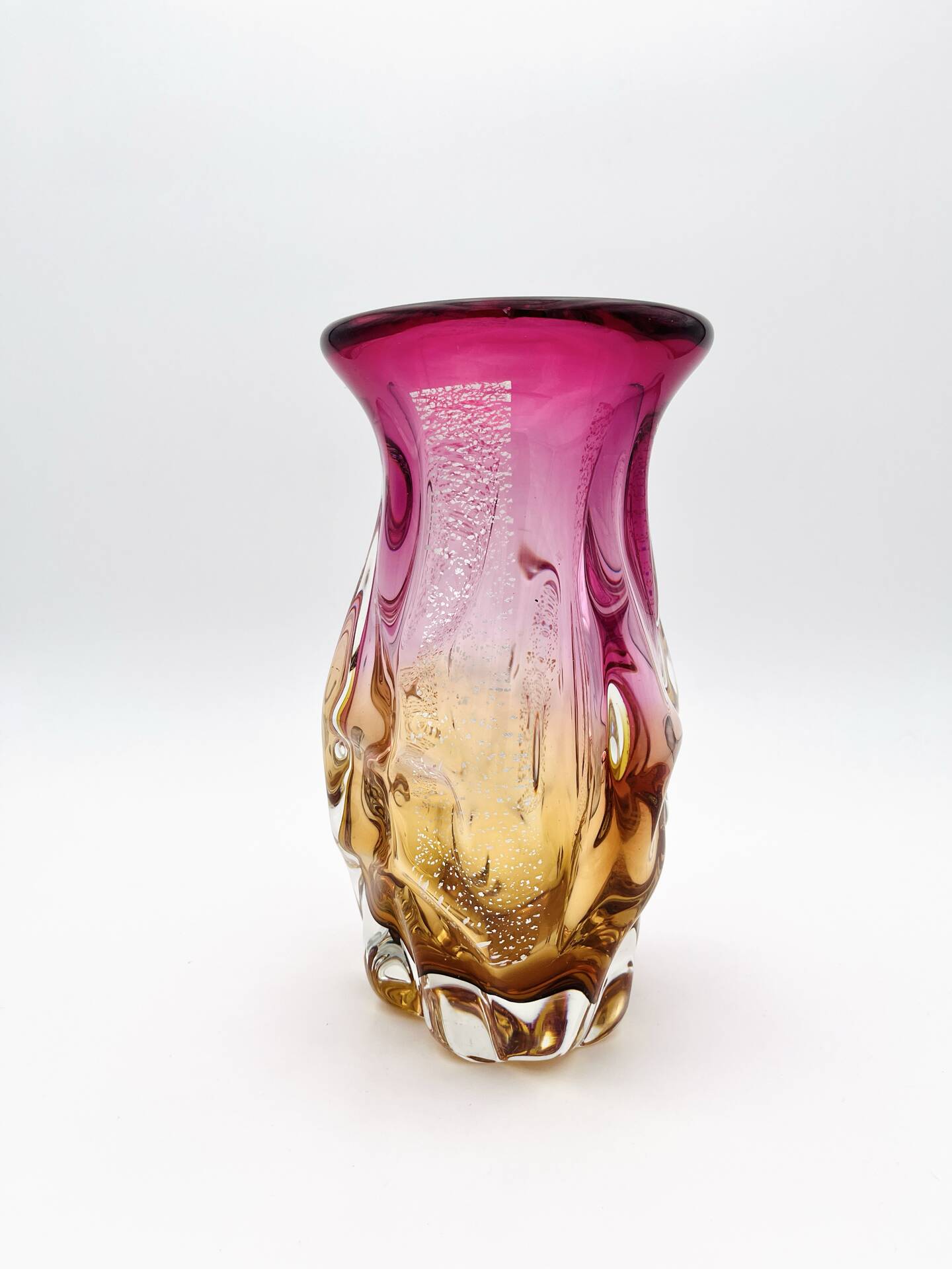 Vase Studio Glass Josef Hospodka Chribska Sommerso Feuille Argent