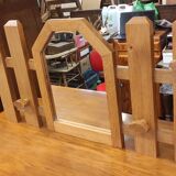 Vintage wooden coat rack with modernist design mirror 4 hooks