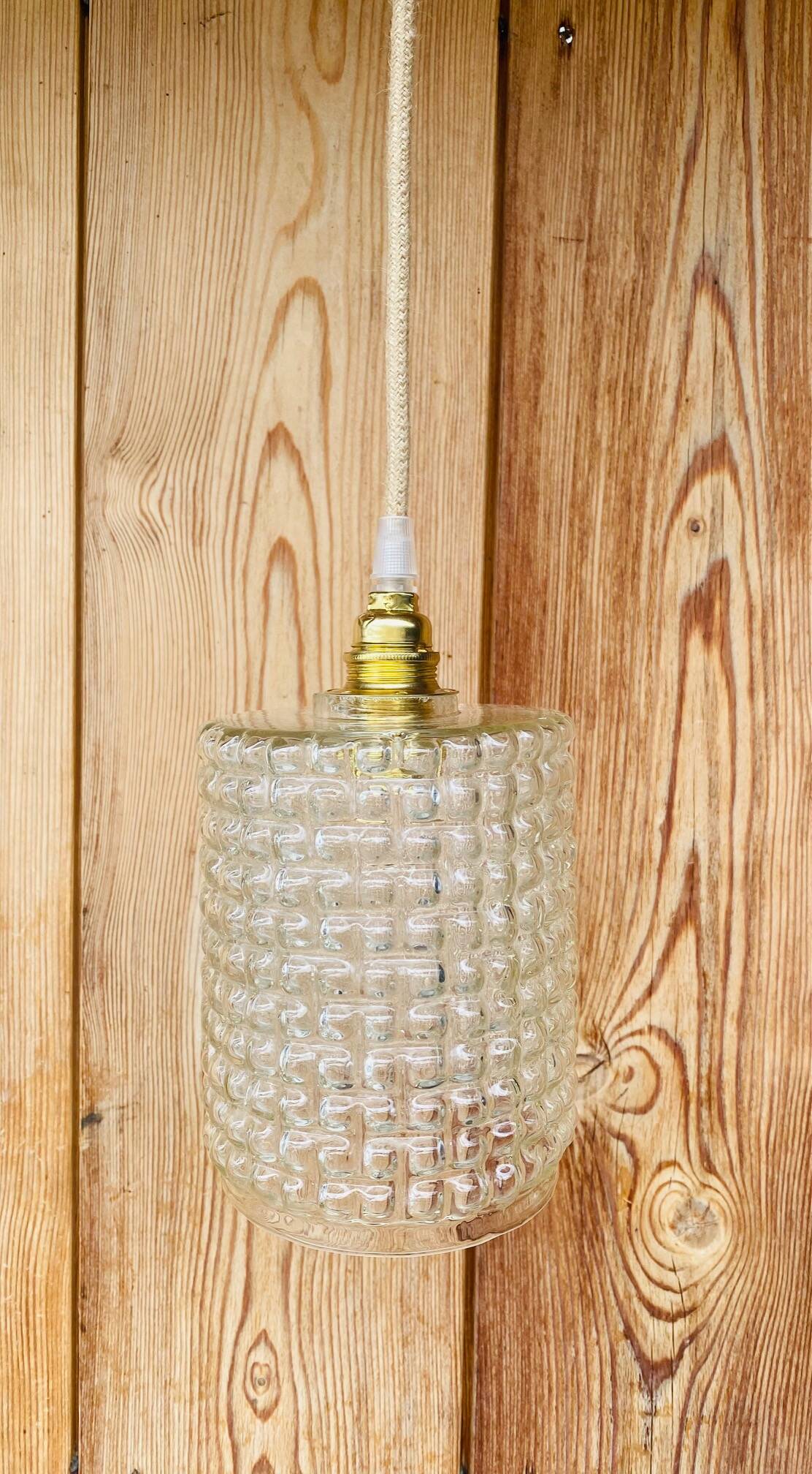Vintage bubbled glass hanging lamp