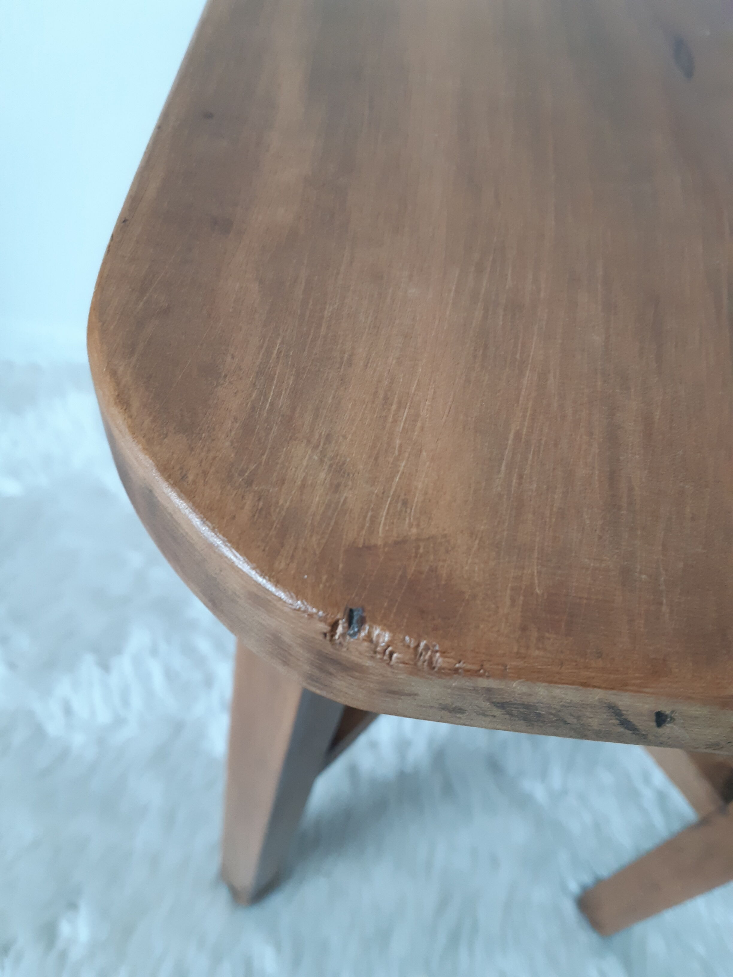 Antique waxed wood stool, side table, vintage seat, farmhouse stool