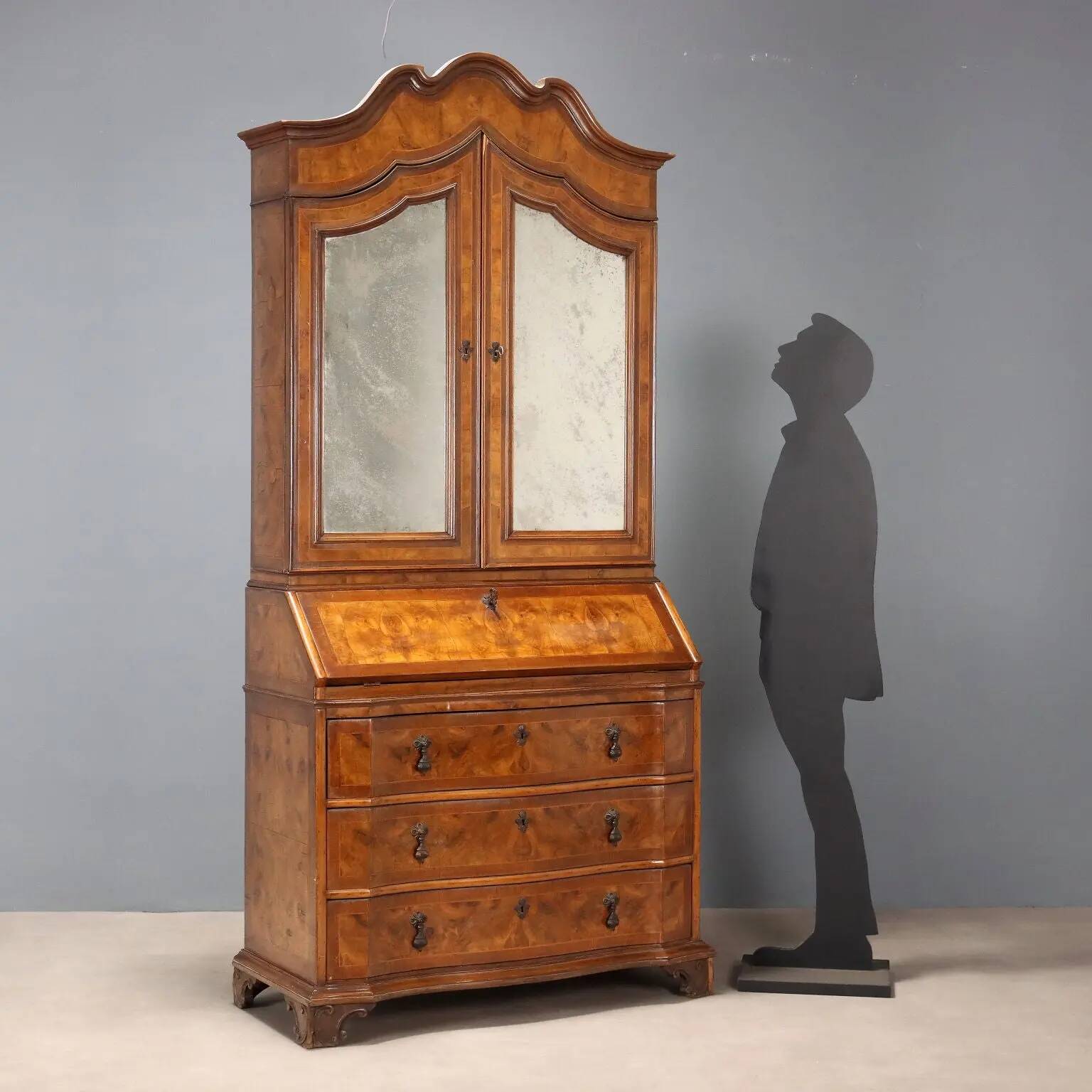 Antique trumeau in walnut, Italy, early 20th century.