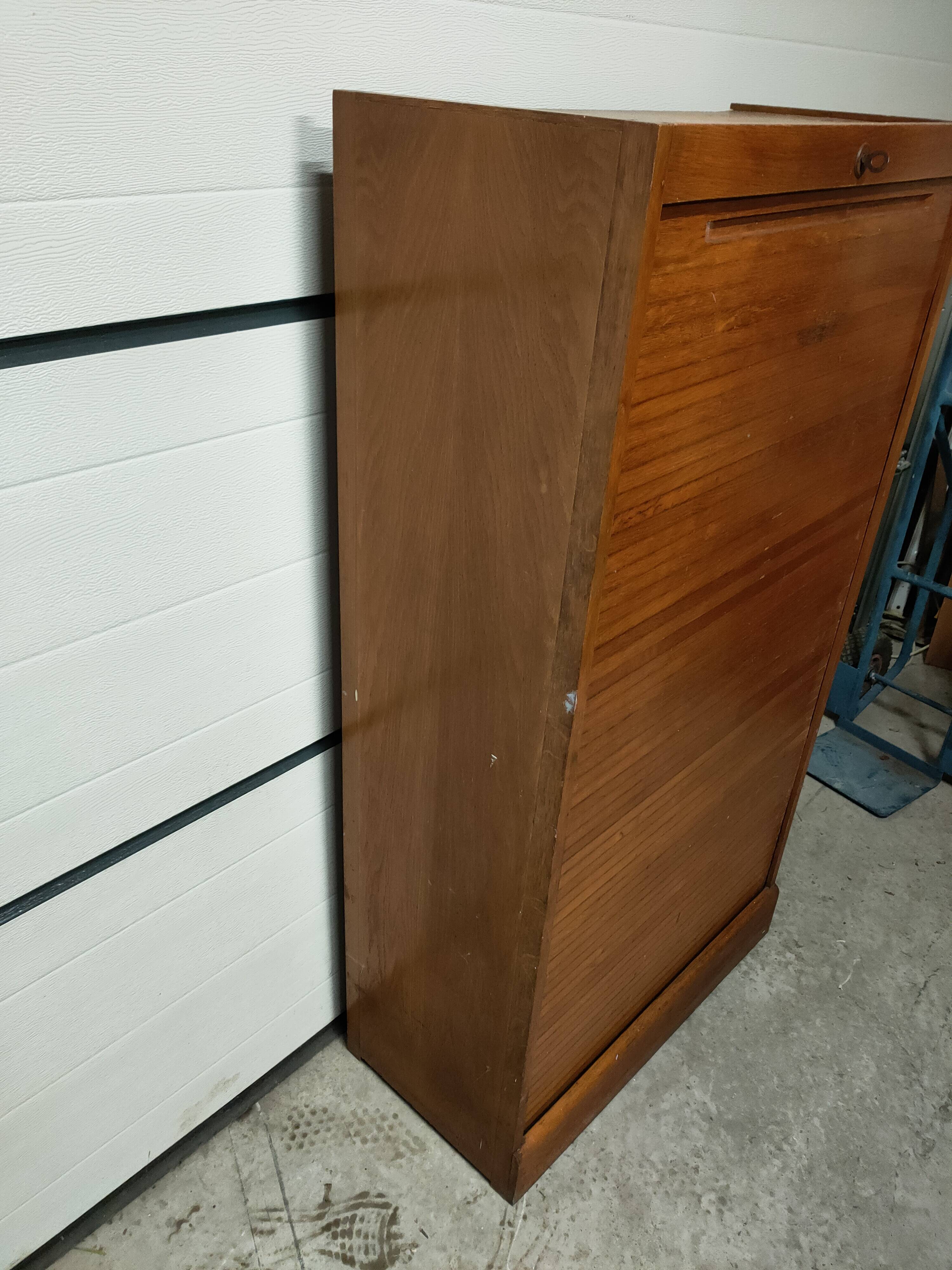 50s-60s double curtain filing cabinet in oak