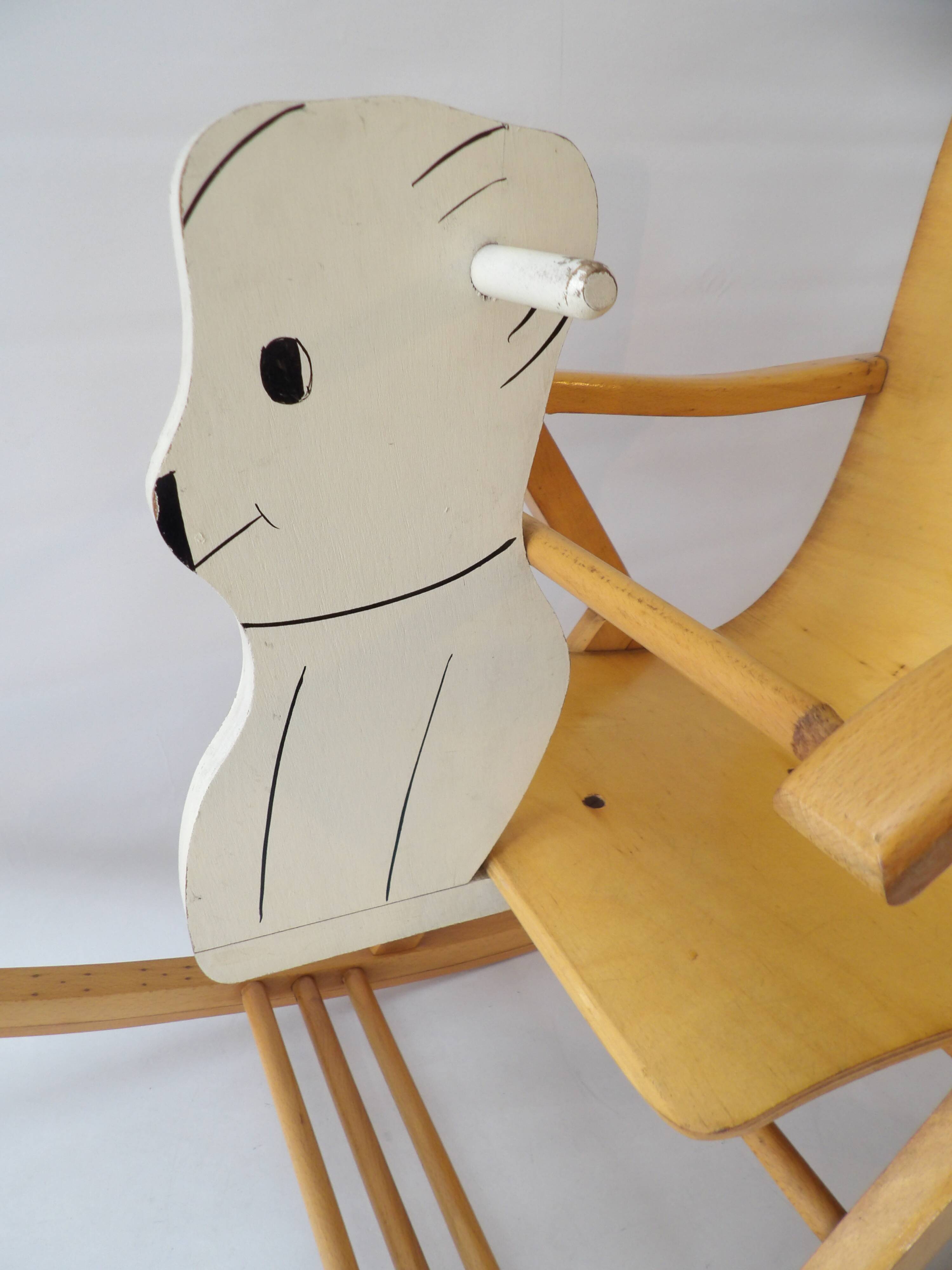 1950s children's bear rocking chair by Jatrok, Belgium