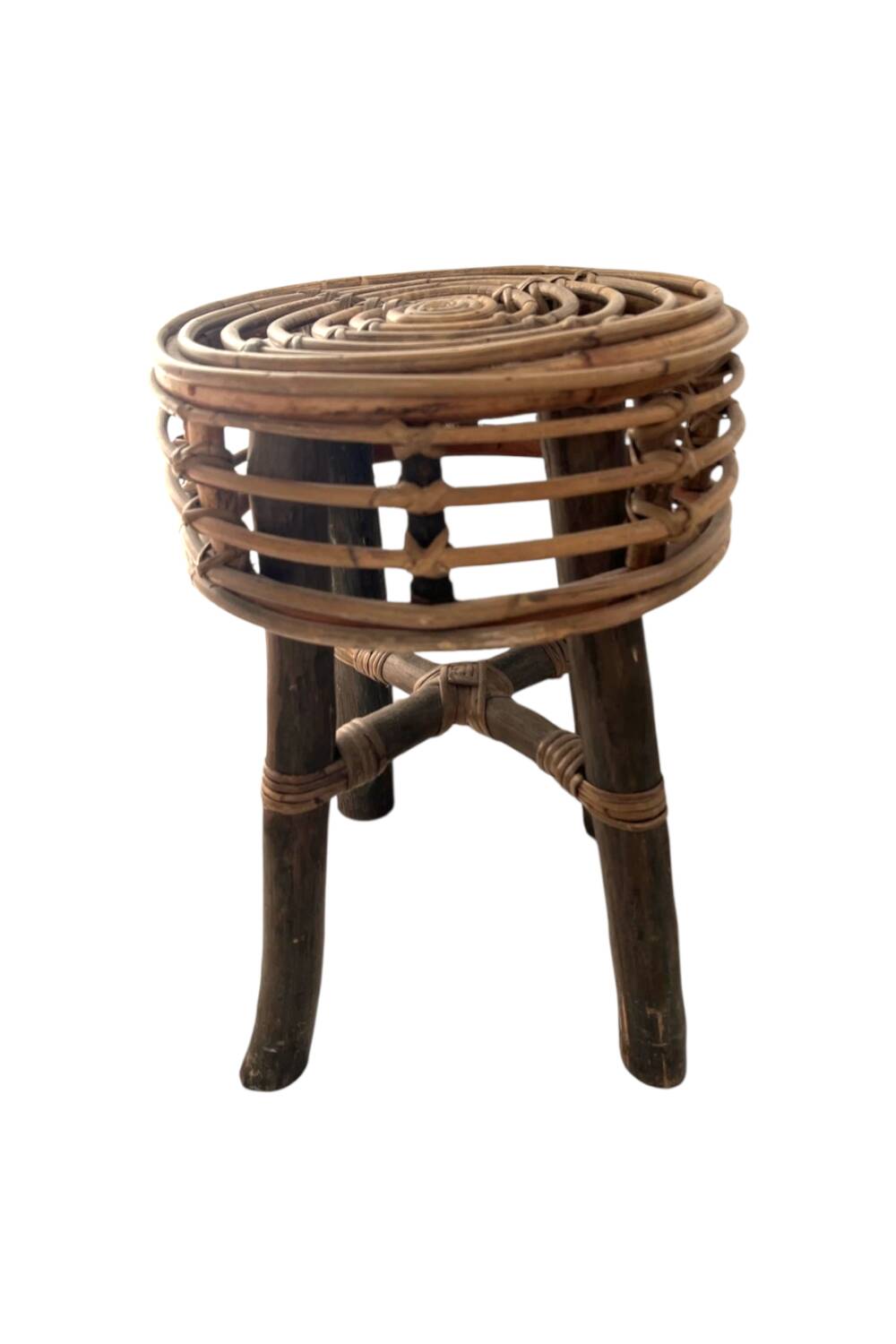 Brutalist rattan stool