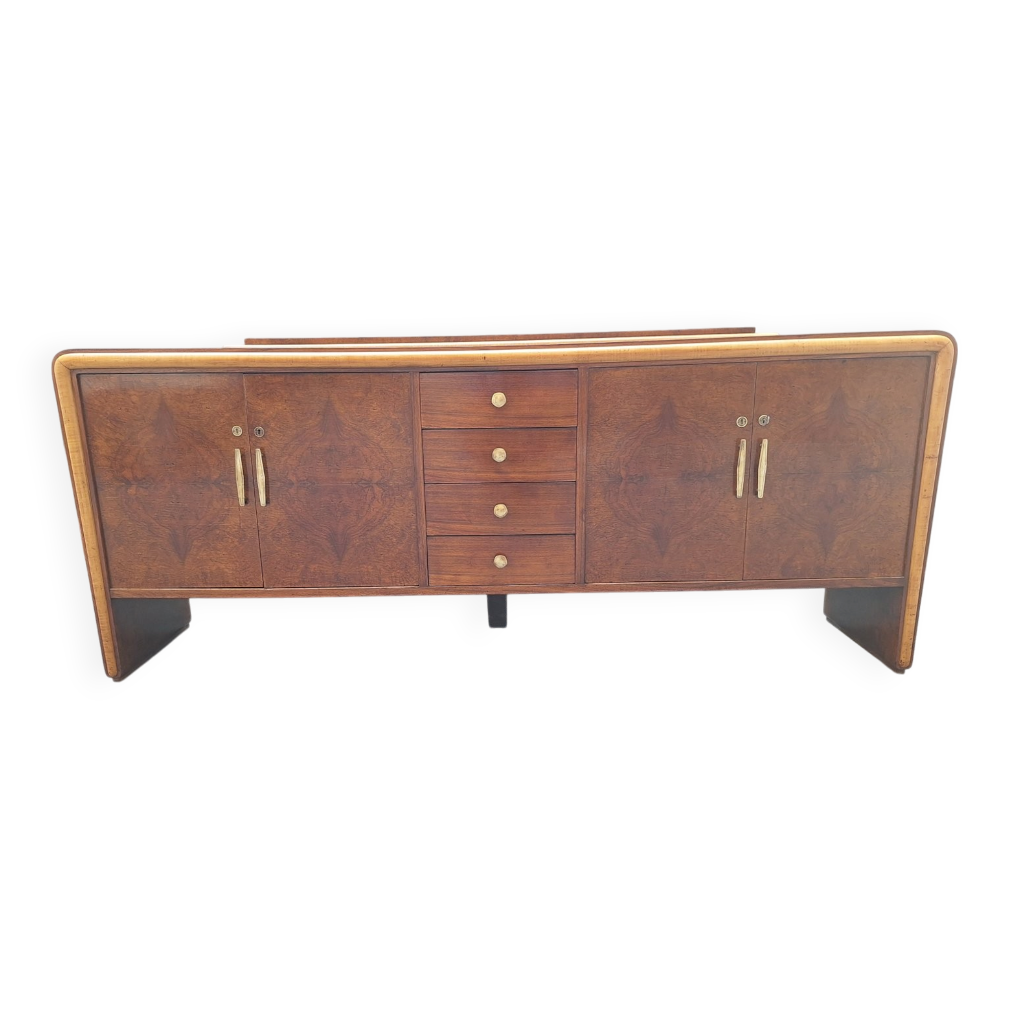 Vintage Sideboard in in Walnut Root and Maple Wood with Brass Details, 1940s