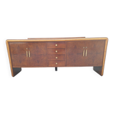Vintage Sideboard in in Walnut Root and Maple Wood with Brass Details, 1940s