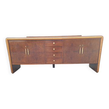 Vintage Sideboard in in Walnut Root and Maple Wood with Brass Details, 1940s