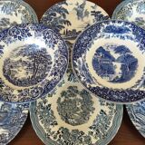 8 blue & white soup plates Broadhurst, Lunéville, Myott and Royal Sphinx Regout Maestricht