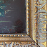 Tableaux XIX° pendant HSP acajou "Bouquet de fleurs" signés Vincent + cadre