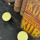 Wall coat rack with 4 vintage yellow metal hooks