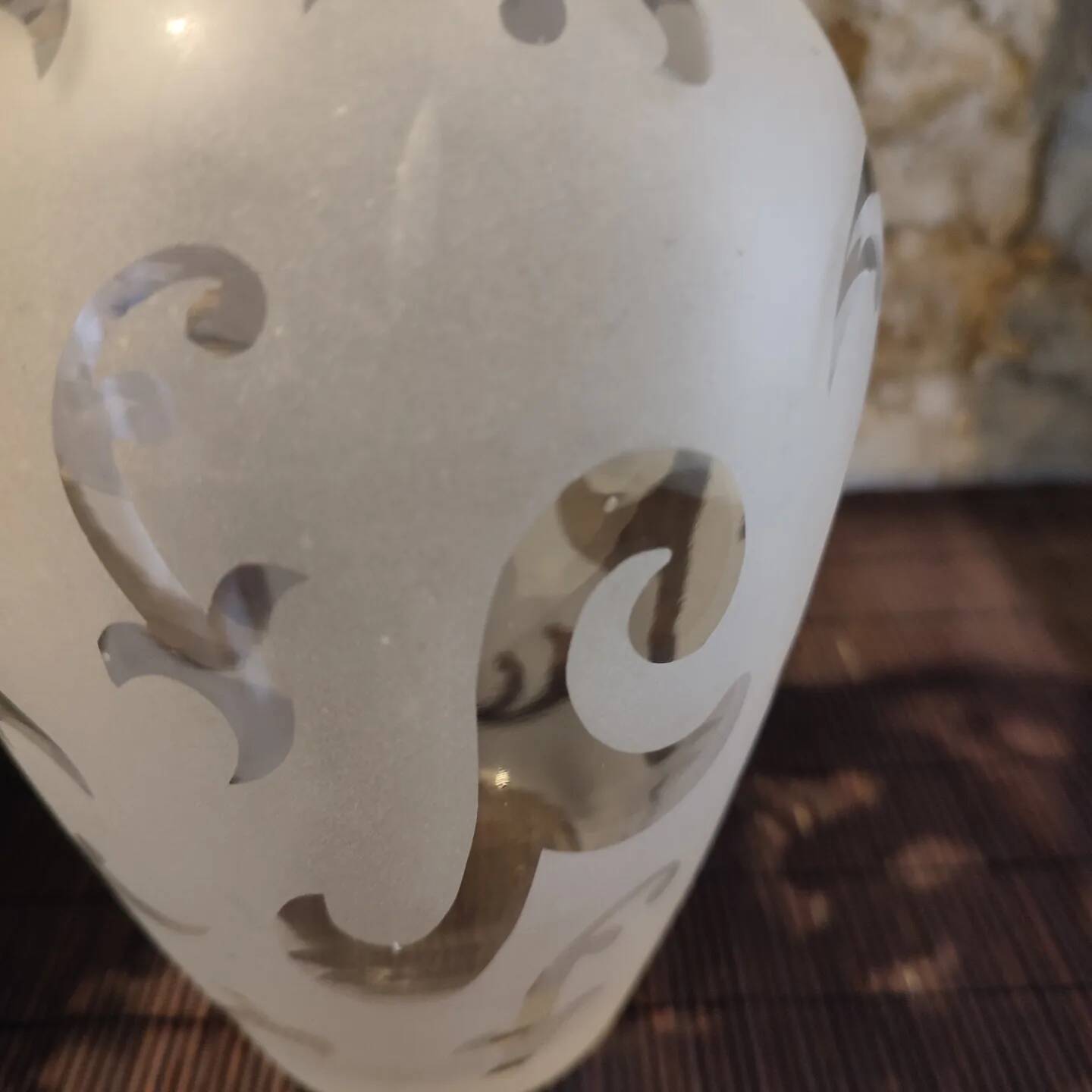 White vase in iridescent frosted etched glass