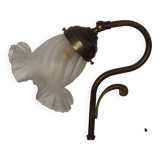 Vintage French Brass Gooseneck Table Lamp with Opaque Patterned Glass Shade 5522