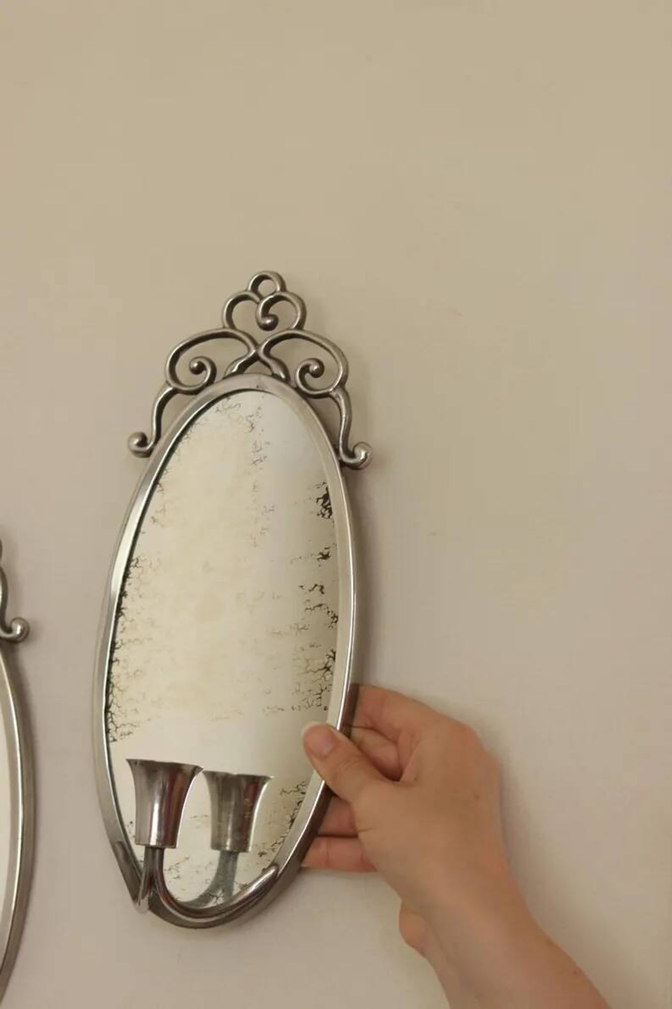 Pair of Swedish Tin Wall Sconces, Mid-Century Style with Mirror by Svenskt - Tenn